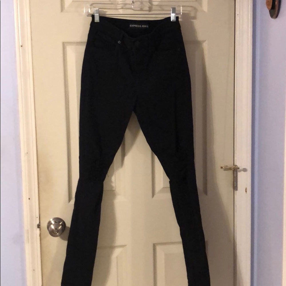 Black high-rise ripped knee jeans